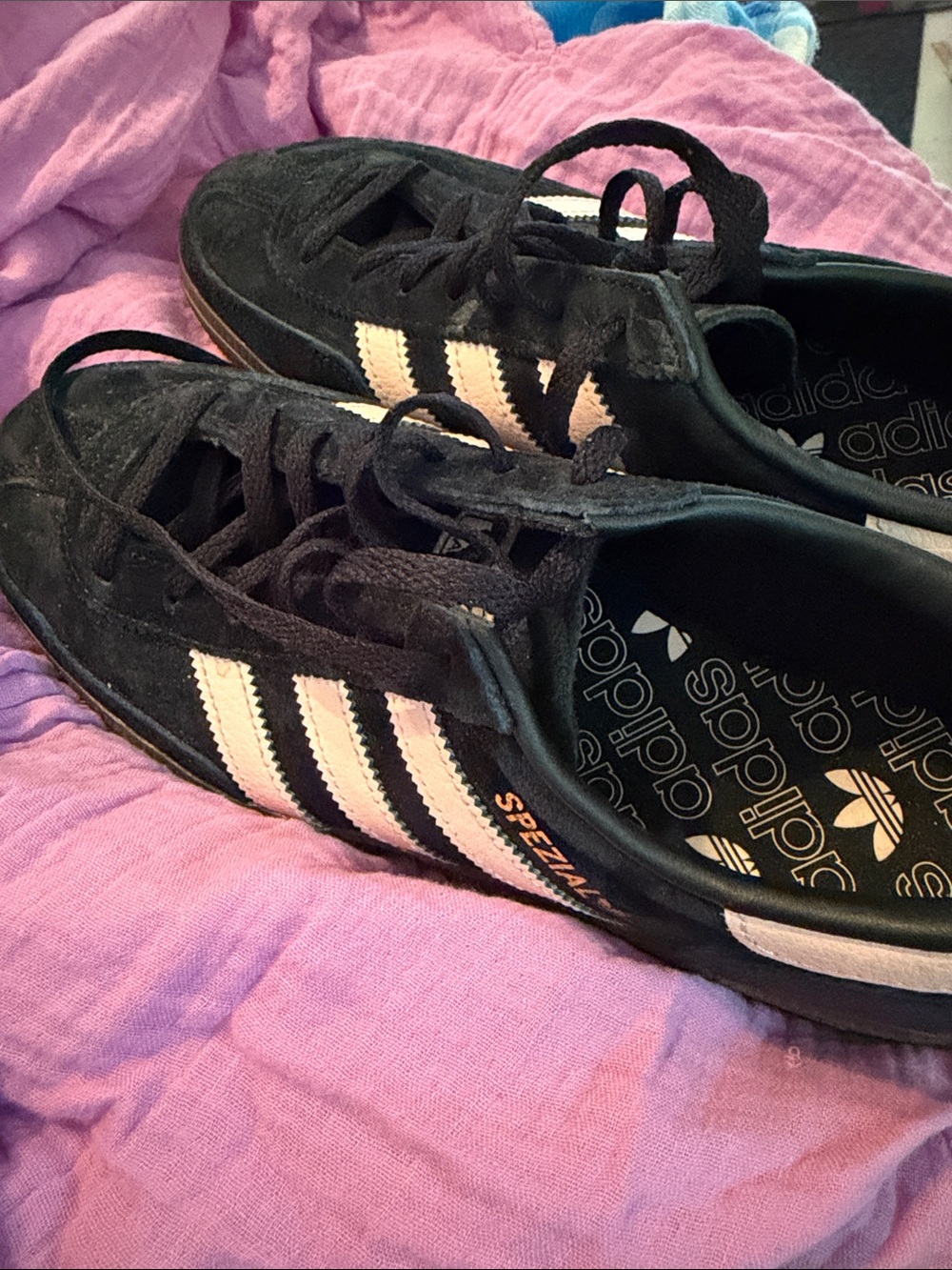 adidas Black Suede Spezial Sneakers with White Stripes